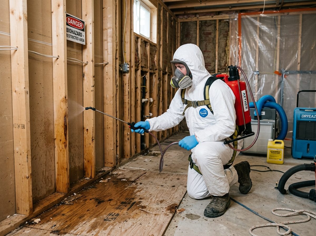 Antimicrobial sanitization and decontamination following a toilet overflow